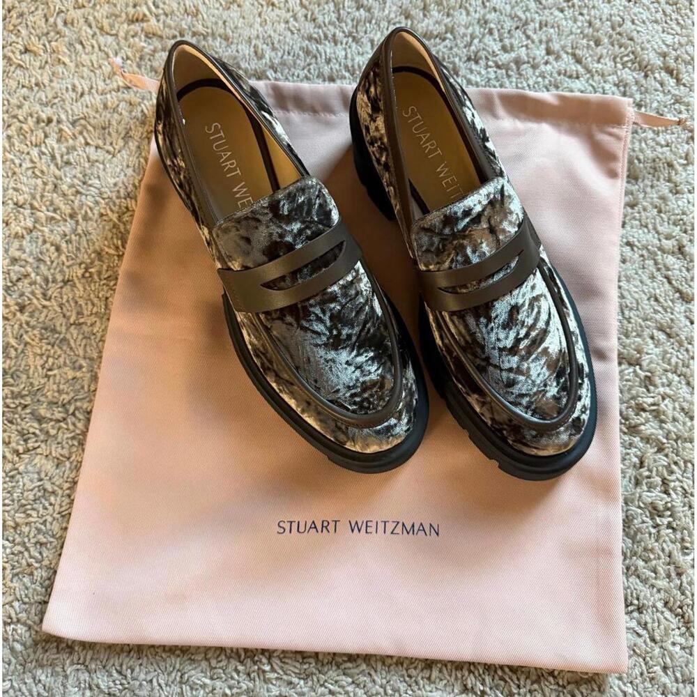 NWOT Stuart Weitzman - Truffle Brown Crushed Velvet Soho Loafers - Picture 3 of 5